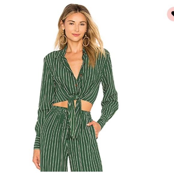 Faithfull the Brand Other - Faithfull the Brand Green and White Striped Set Top and Green Zeus Pants